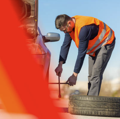 Mobile tyre repair technician at work